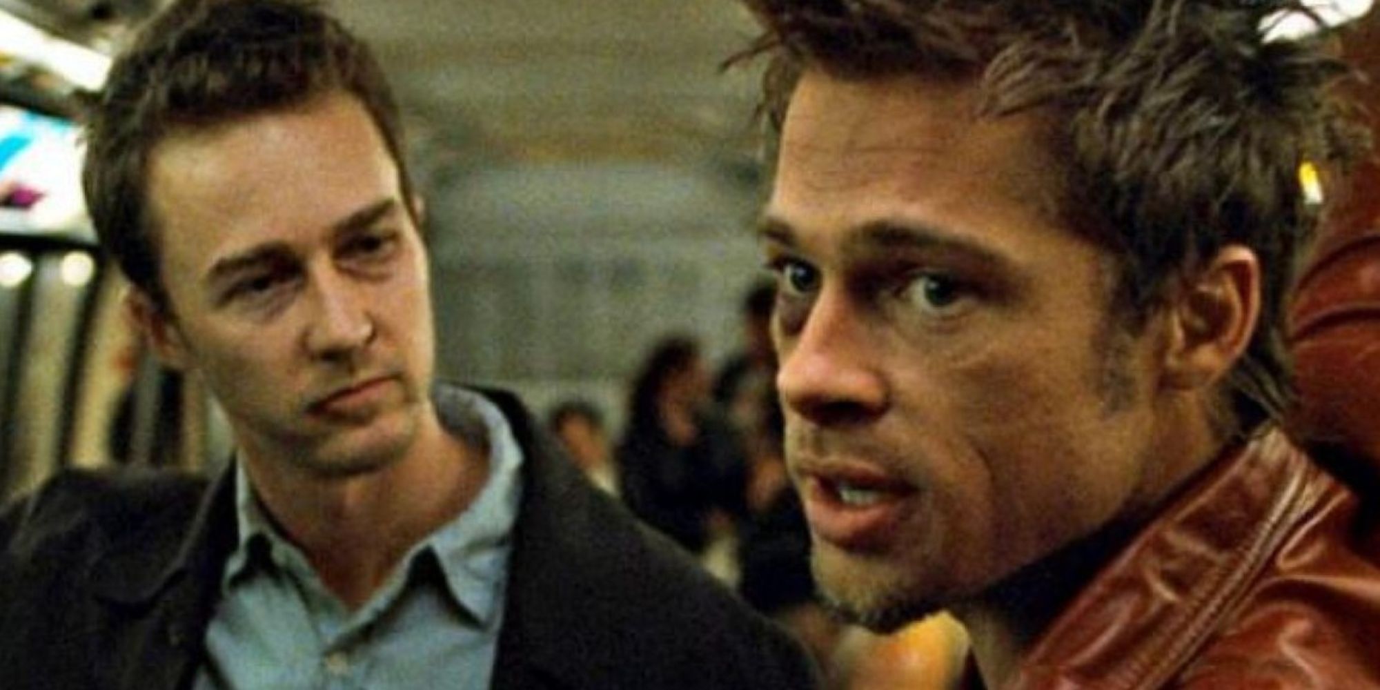 A still featuring Edward Norton and Brad Pitt in 'Fight Club'