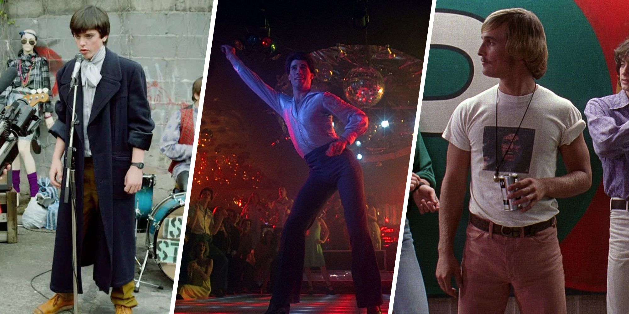 3 Panel feature image including, from left to right, Sing Street, Saturday Night Fever and Dazed and Confused
