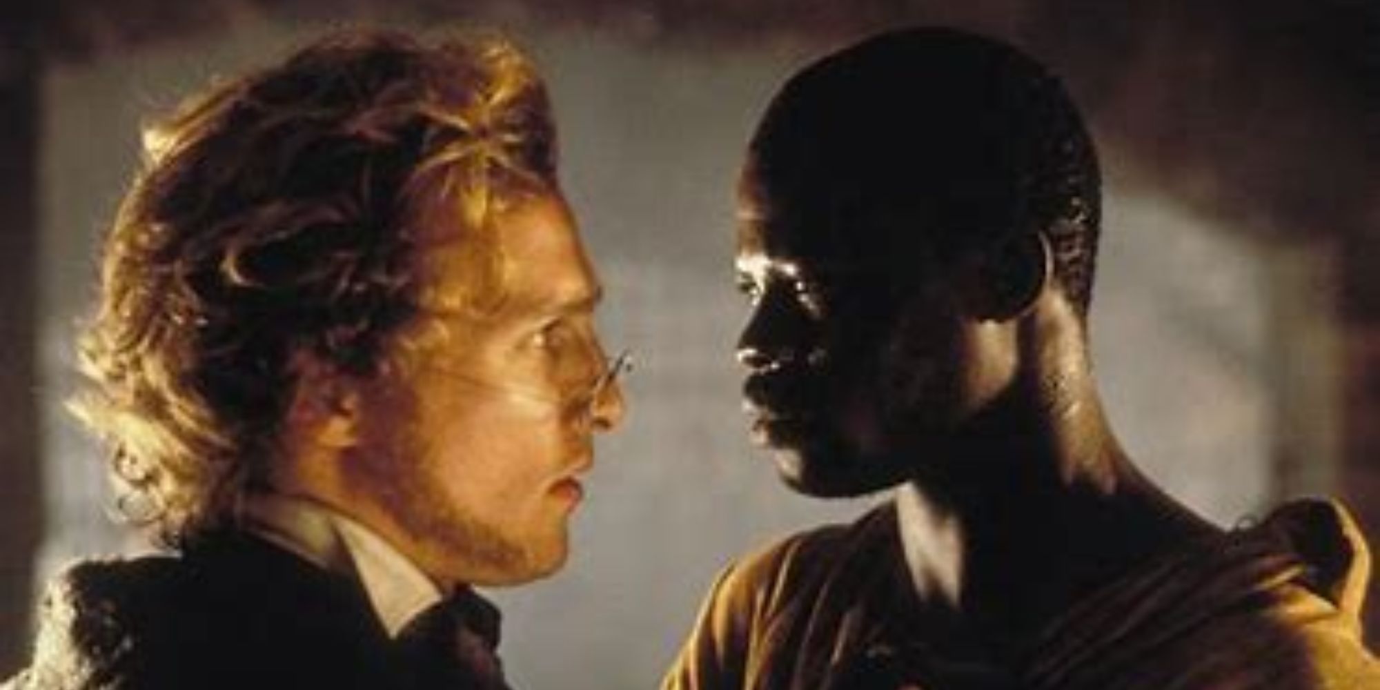 Roger Baldwin and Cinqué look at each other in 'Amistad'.