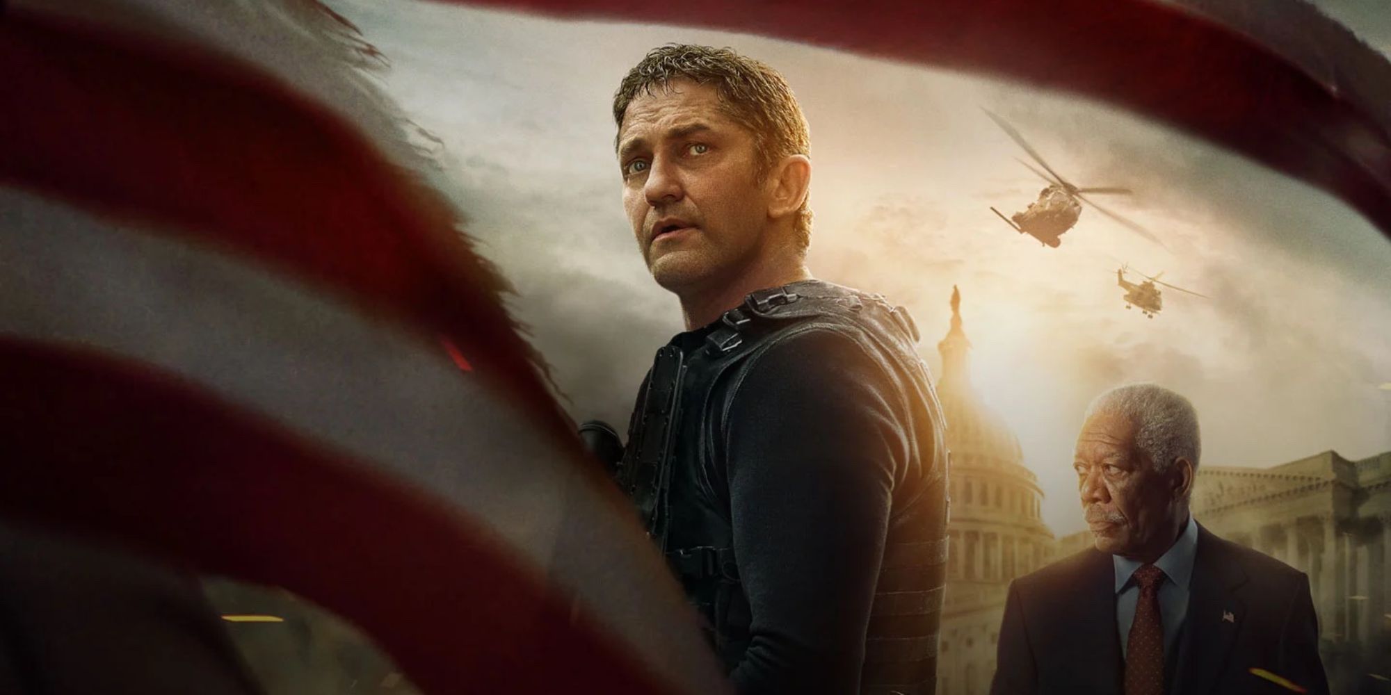 Gerard Butler et Morgan Freeman dans Angel Has Fallen.