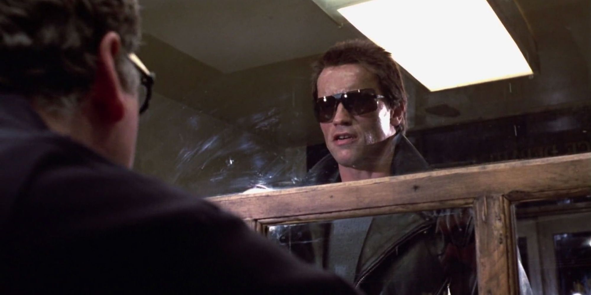 Arnold Schwarzenegger in a police station in The Terminator