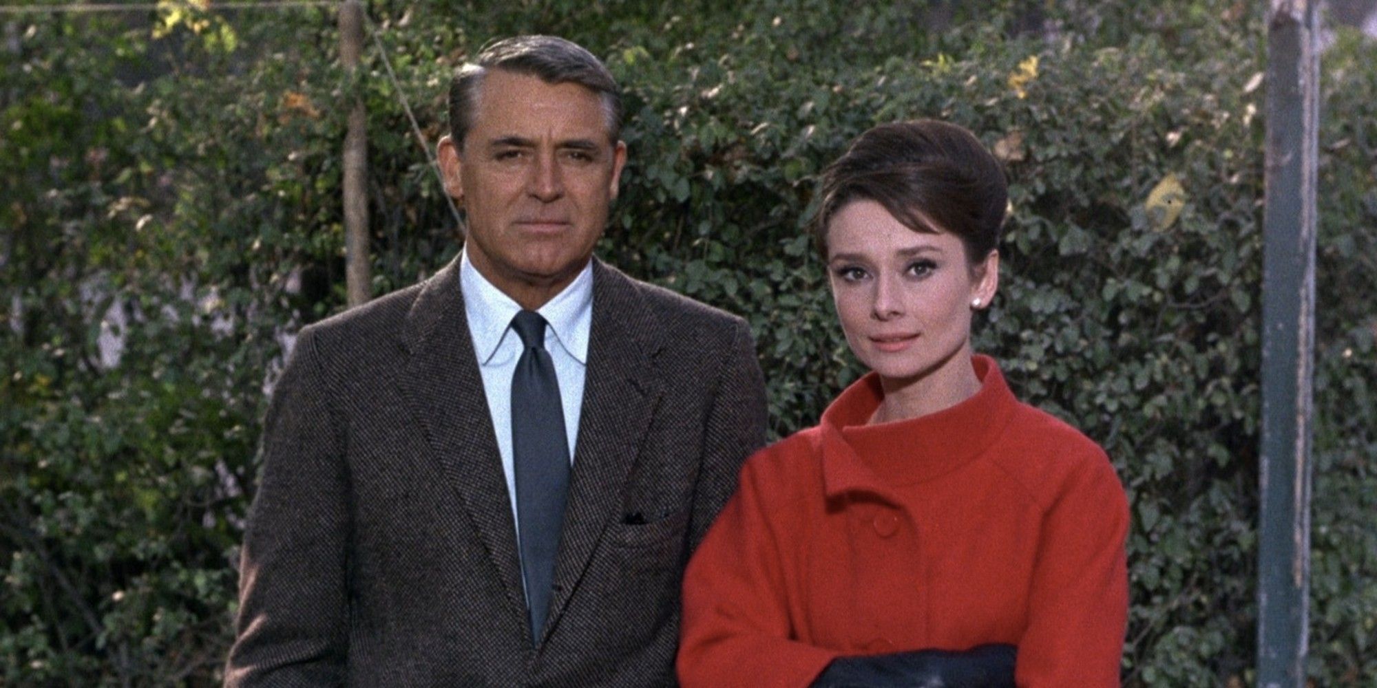 Audrey Hepburn and Cary Grant in 'Charade' side by side.