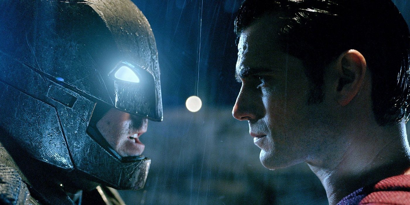 Batman and Superman facing each other in Batman v Superman Dawn of Justice