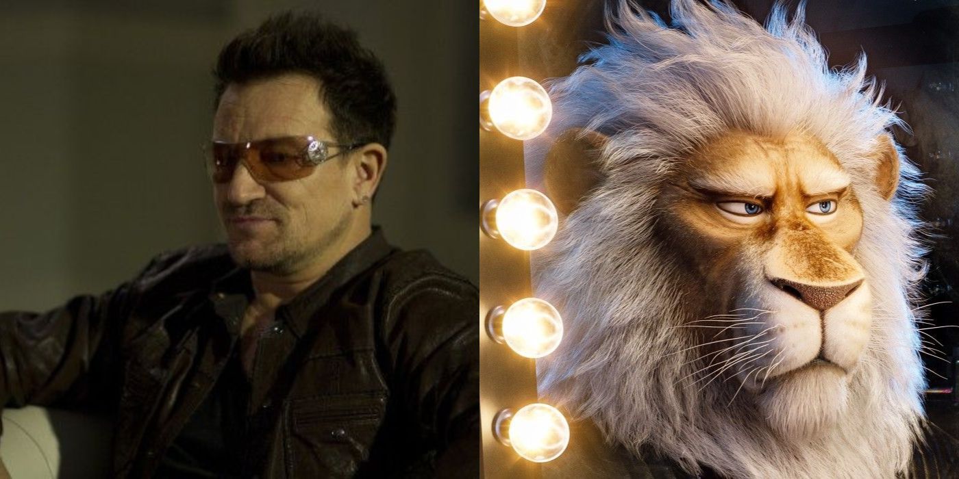 Bono side-by-side with his Sing 2 character Clay Calloway