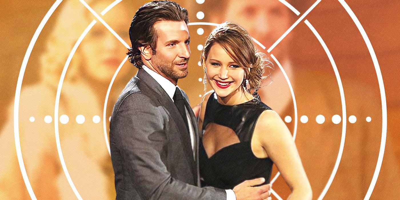 Custom image of Bradley Cooper and Jennifer Lawrence against a background of the pair from Serena
