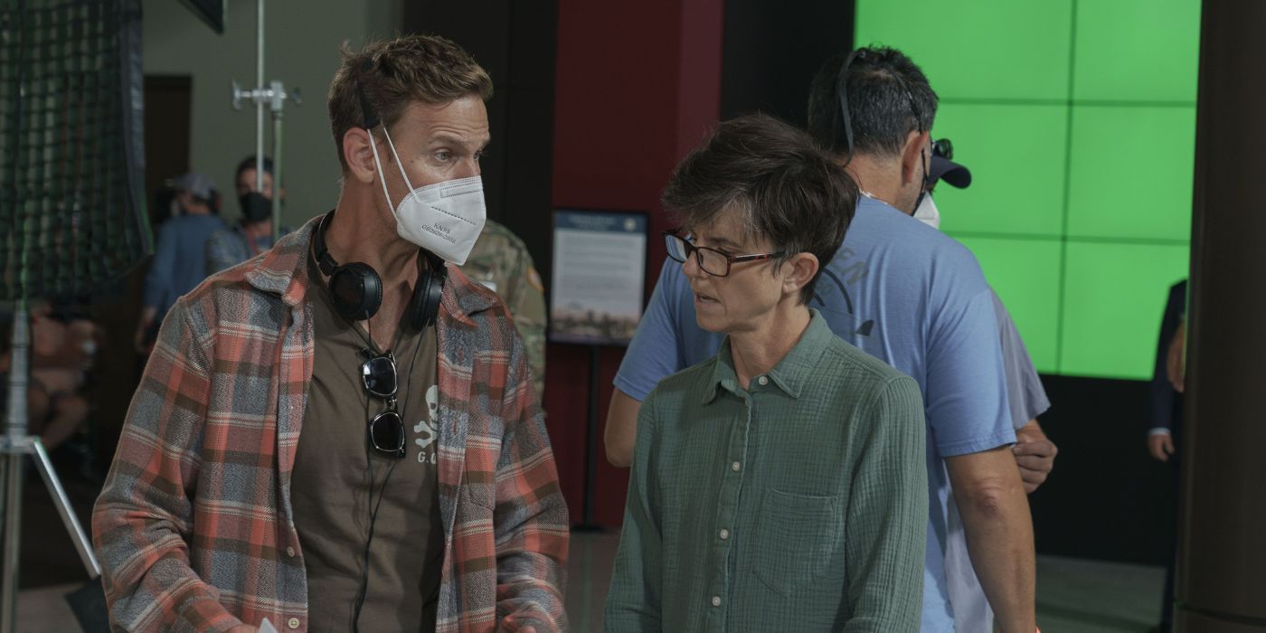 Christopher Landon and Tig Notaro on set of We Have a Ghost