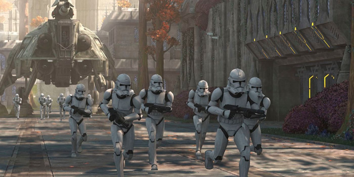 Clone troopers en armure blanche courant dans 'The Bad Batch' Saison 1