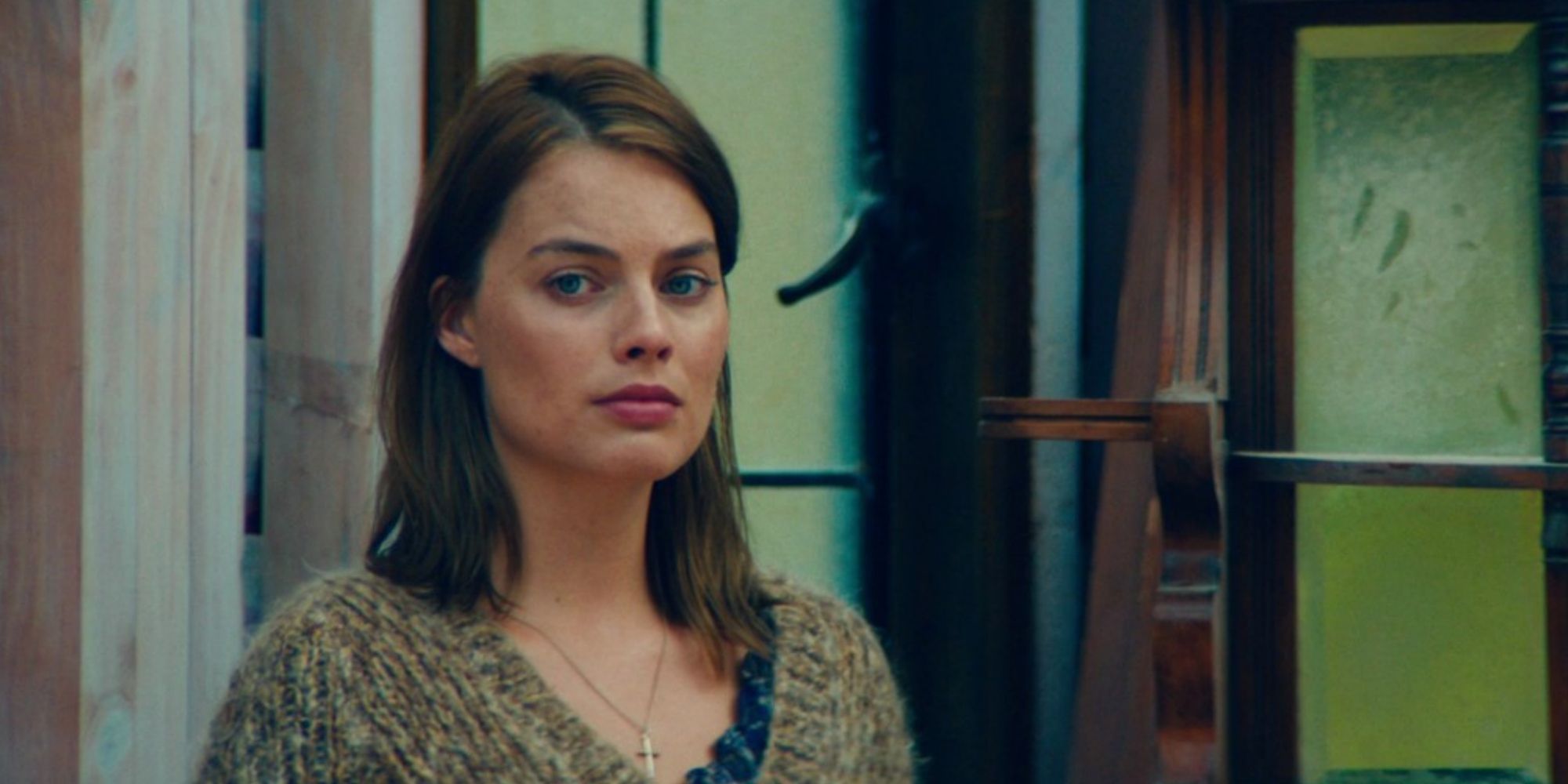A woman looking intently at the distance in the film Z For Zachariah.