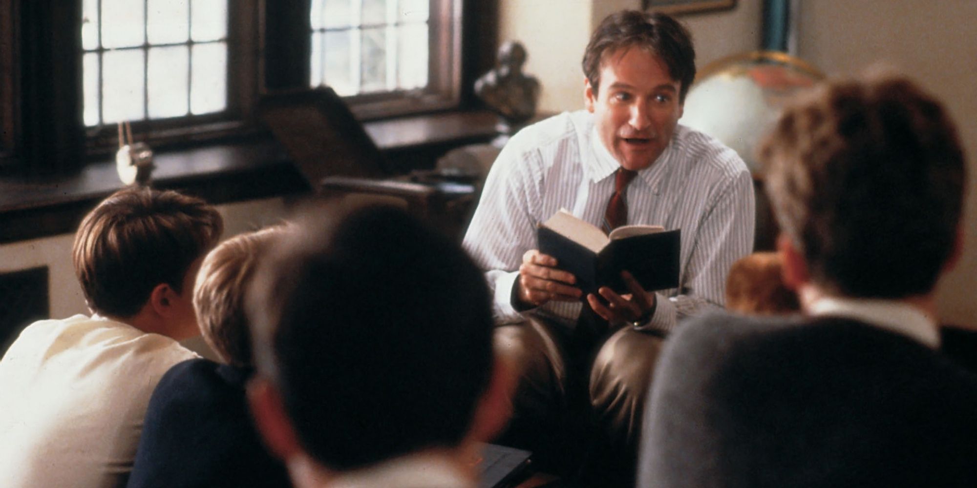 Robin Williams as Mr. Keating reading to his students in Dead Poet's Society