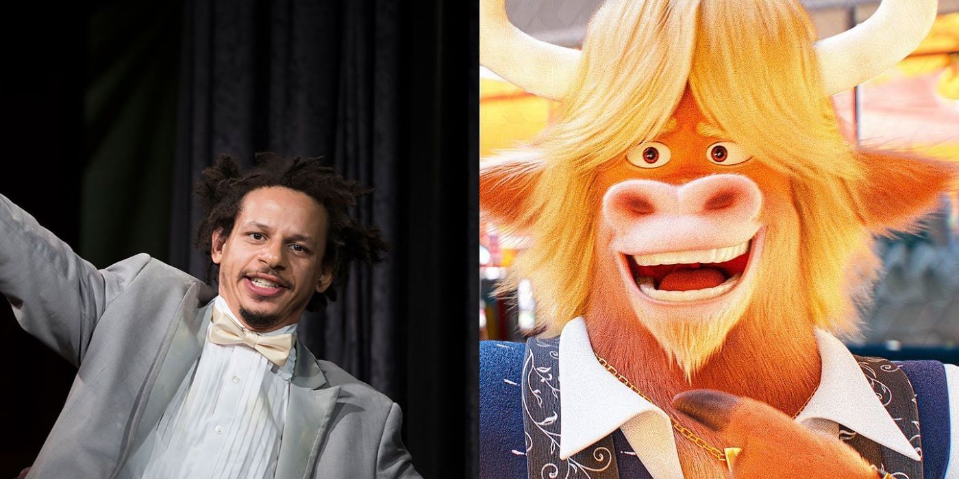 Eric Andre side-by-side with his Sing 2 character Darius 