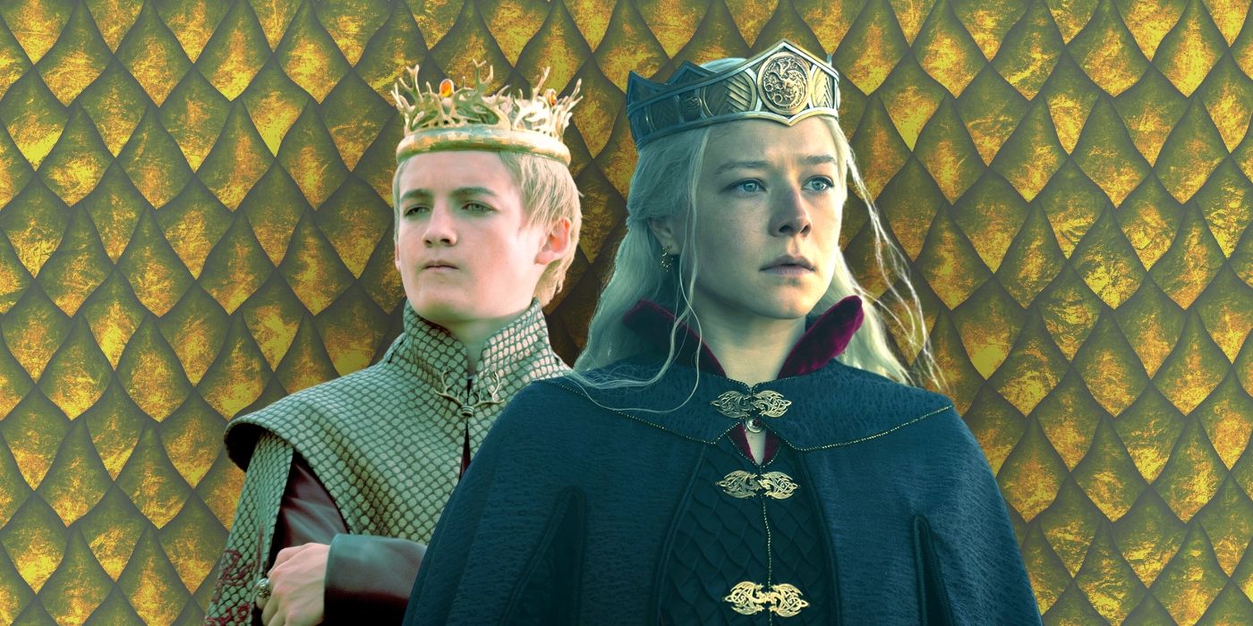 Jack Gleeson como Joffrey Baratheon en Juego de Tronos y Emma Darcy como Rhaenyra Targaryen en Casa de Dragones