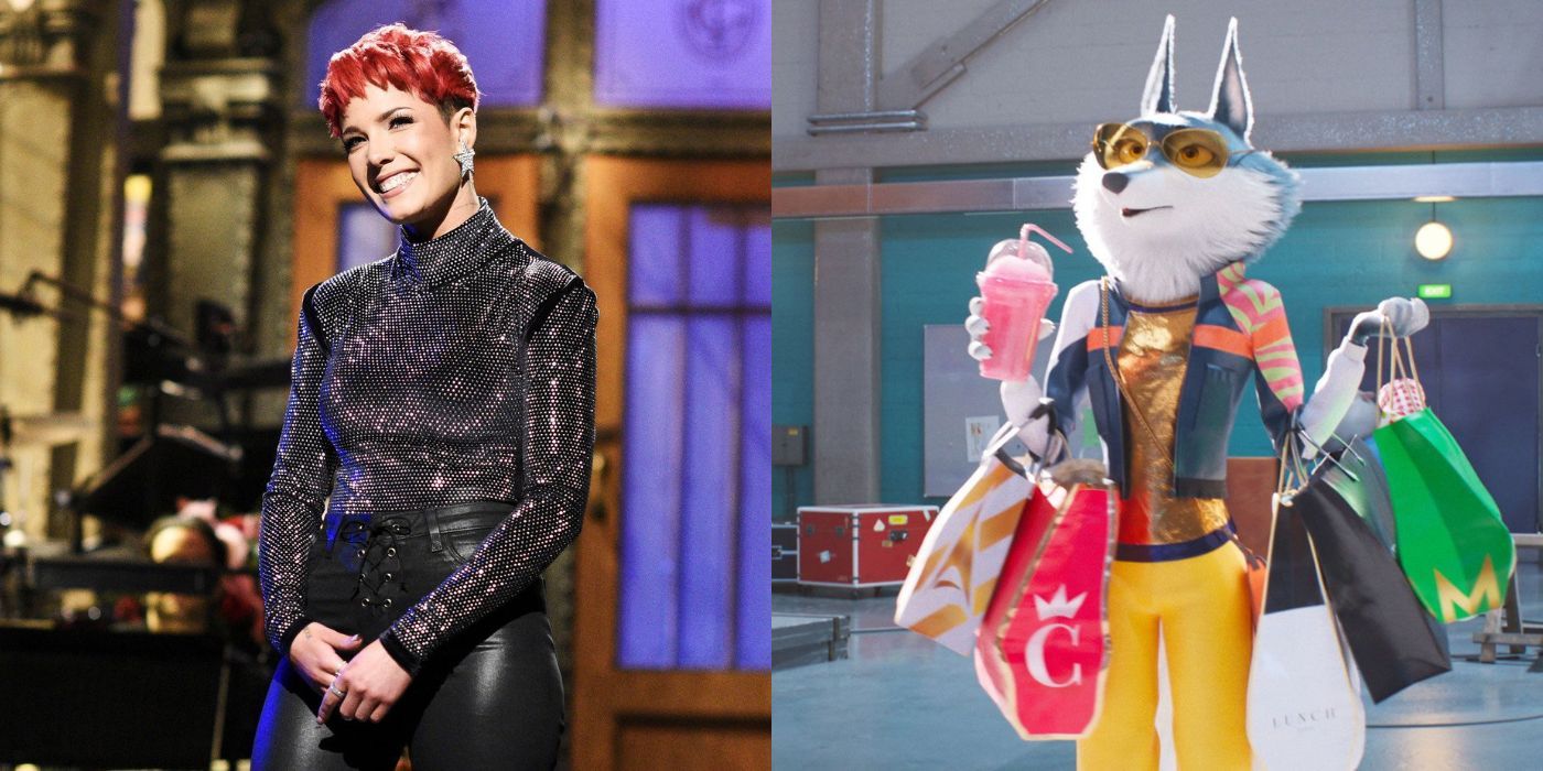 Halsey side-by-side with her Sing 2 character Porsha