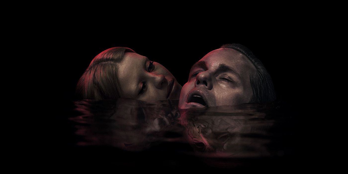 mia goth and alexander skårsgard on the poster for infinity pool