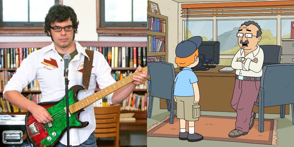 An image of Jemaine Clement in Hulu's Koala Man next to an image of his character Principal Buswell