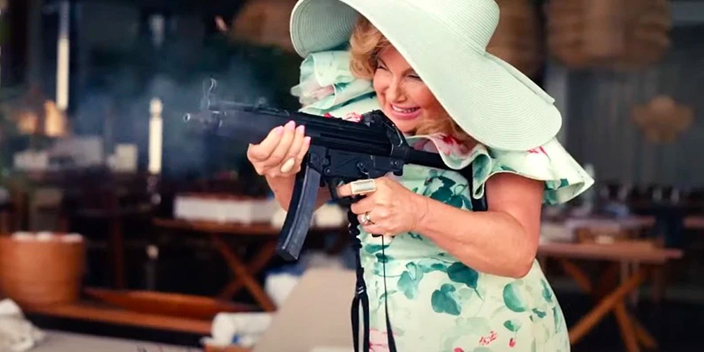 jennifer coolidge fires off an assault rifle in shotgun wedding