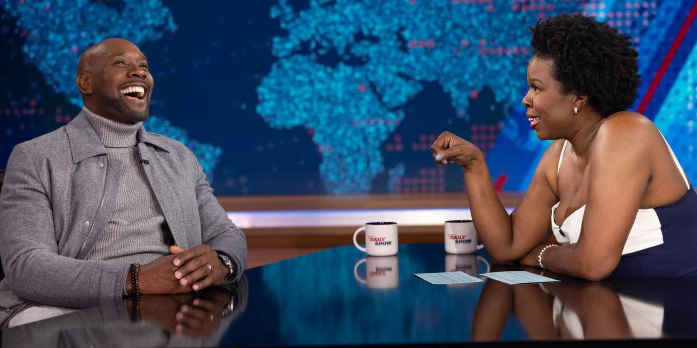Leslie Jones making Morris Chestnut laugh as she interviews him on 'The Daily Show'