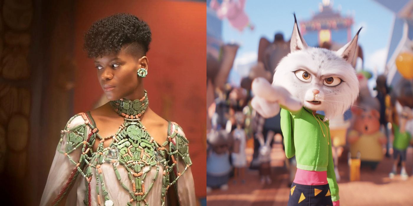 Letitia Wright side-by-side with her Sing 2 character Nooshy