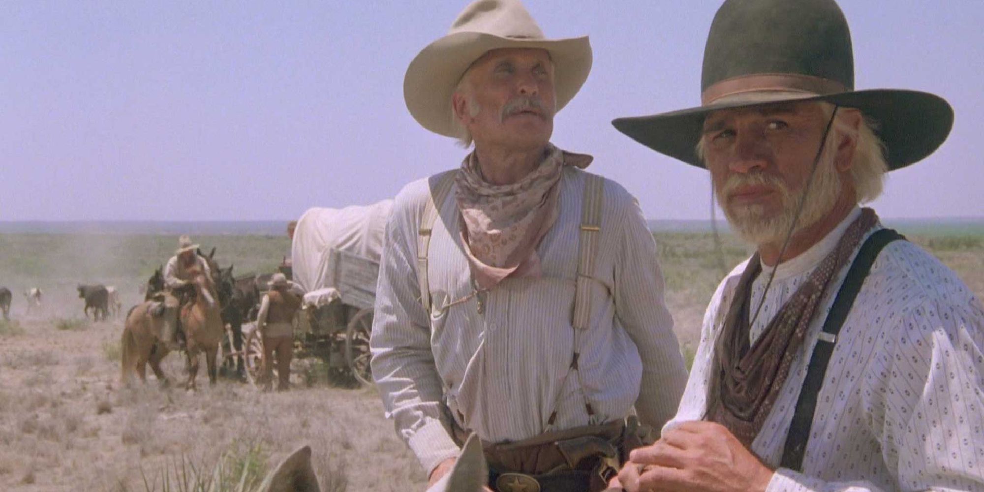 Gus (Robert Duvall) et Call (Tommy Lee Jones) dans les plaines dans Lonesome Dove