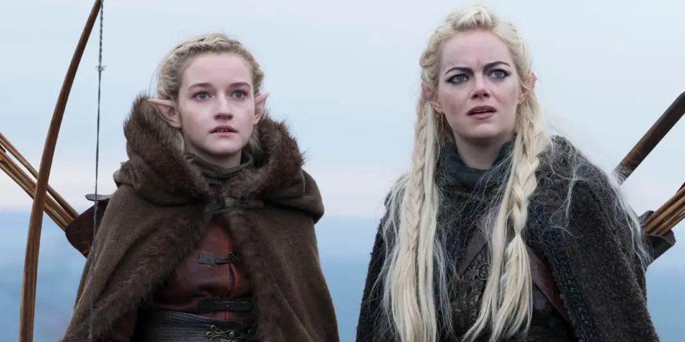 Ellie, played by Julia Garner, and Annie, played by Emma Stone, as elves after they take the Confrontation drug in 'Maniac'