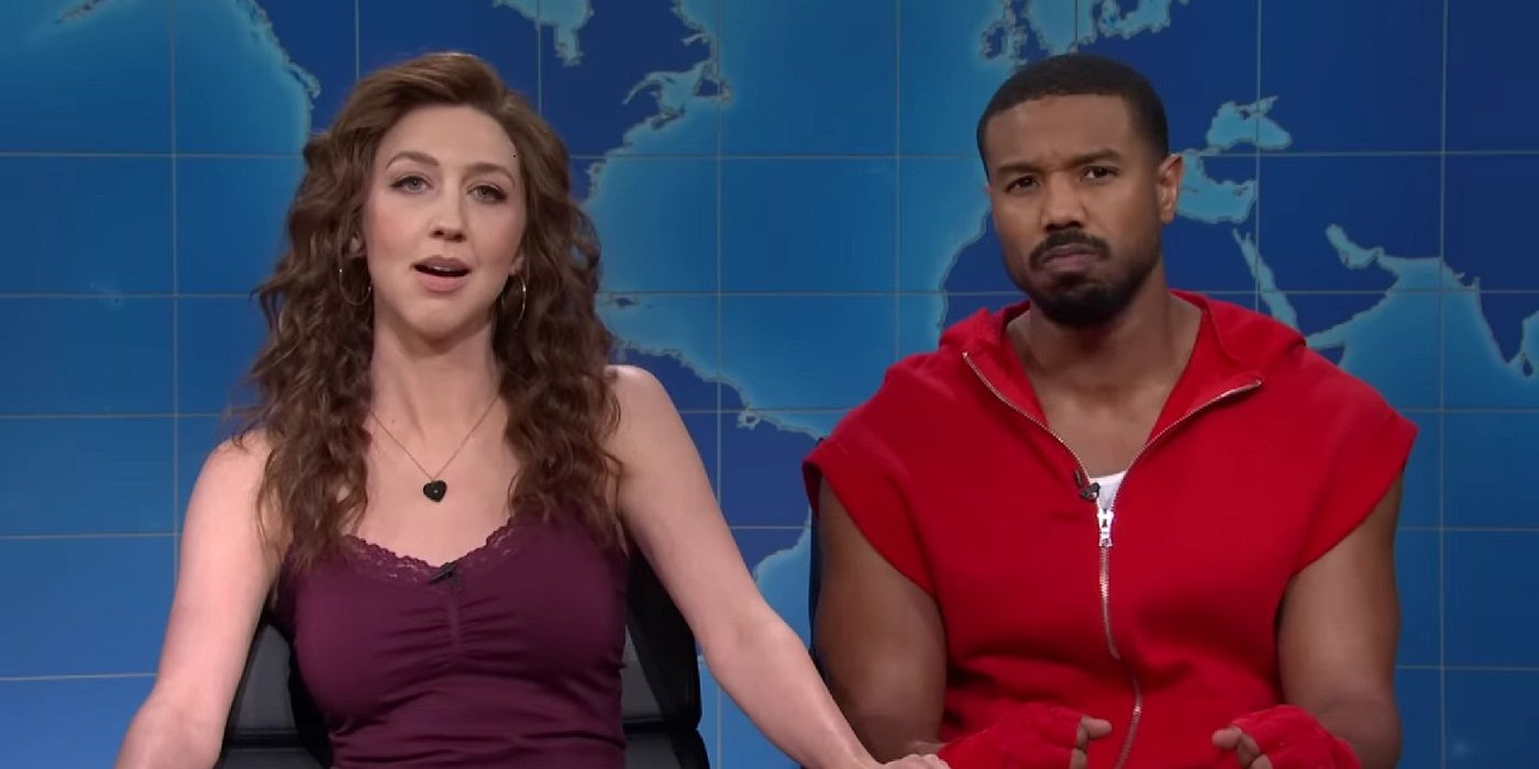 Michael B. Jordan and Heidi Gardner on Weekend Update