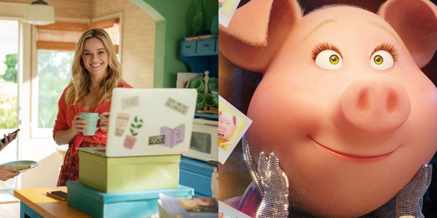 Reese Witherspoon side-by-side with her Sing 2 character Rosita 