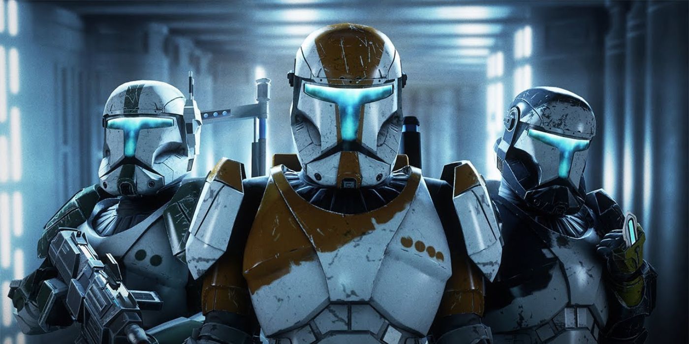 Three clone commandos in the 'Republic Commando' video game