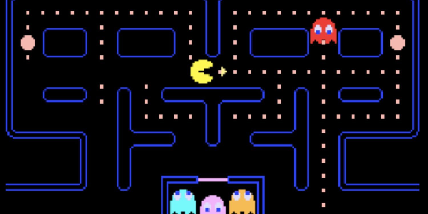 Pac-Man eating the dots in the maze
