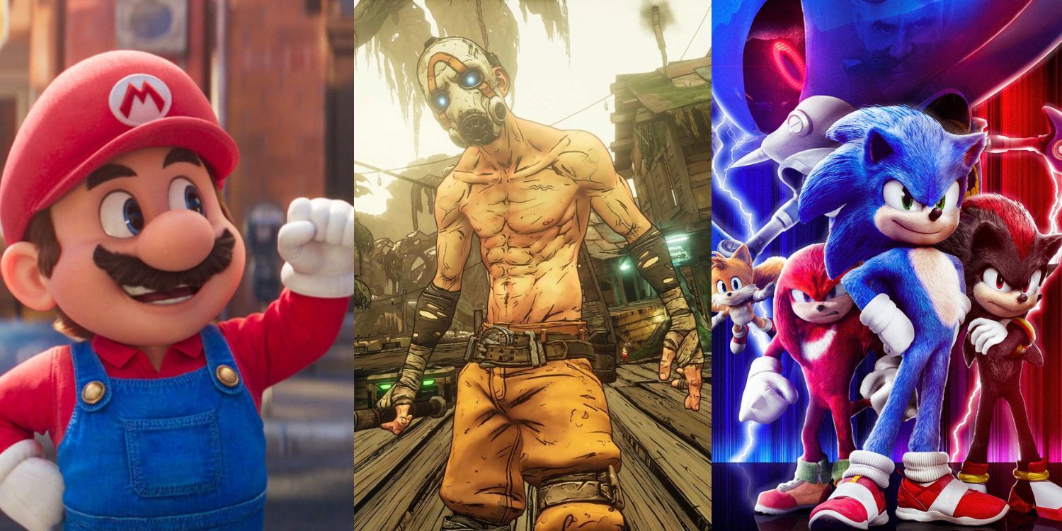 A split image of Super Mario, Borderlands, and Sonic.