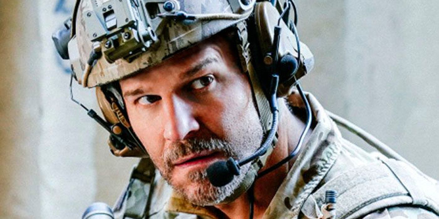 David Boreanaz as Jason Hayes, wearing his helmet and a headset in SEAL Team