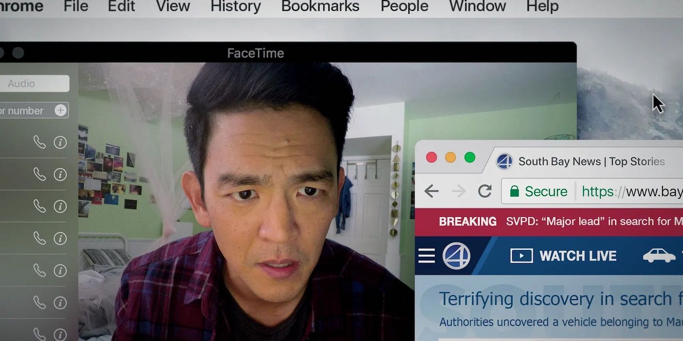 John Cho staring at a computer screen in Searching (2018)