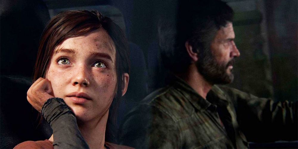 The Last of Us video game with Joel and Ellie in the car