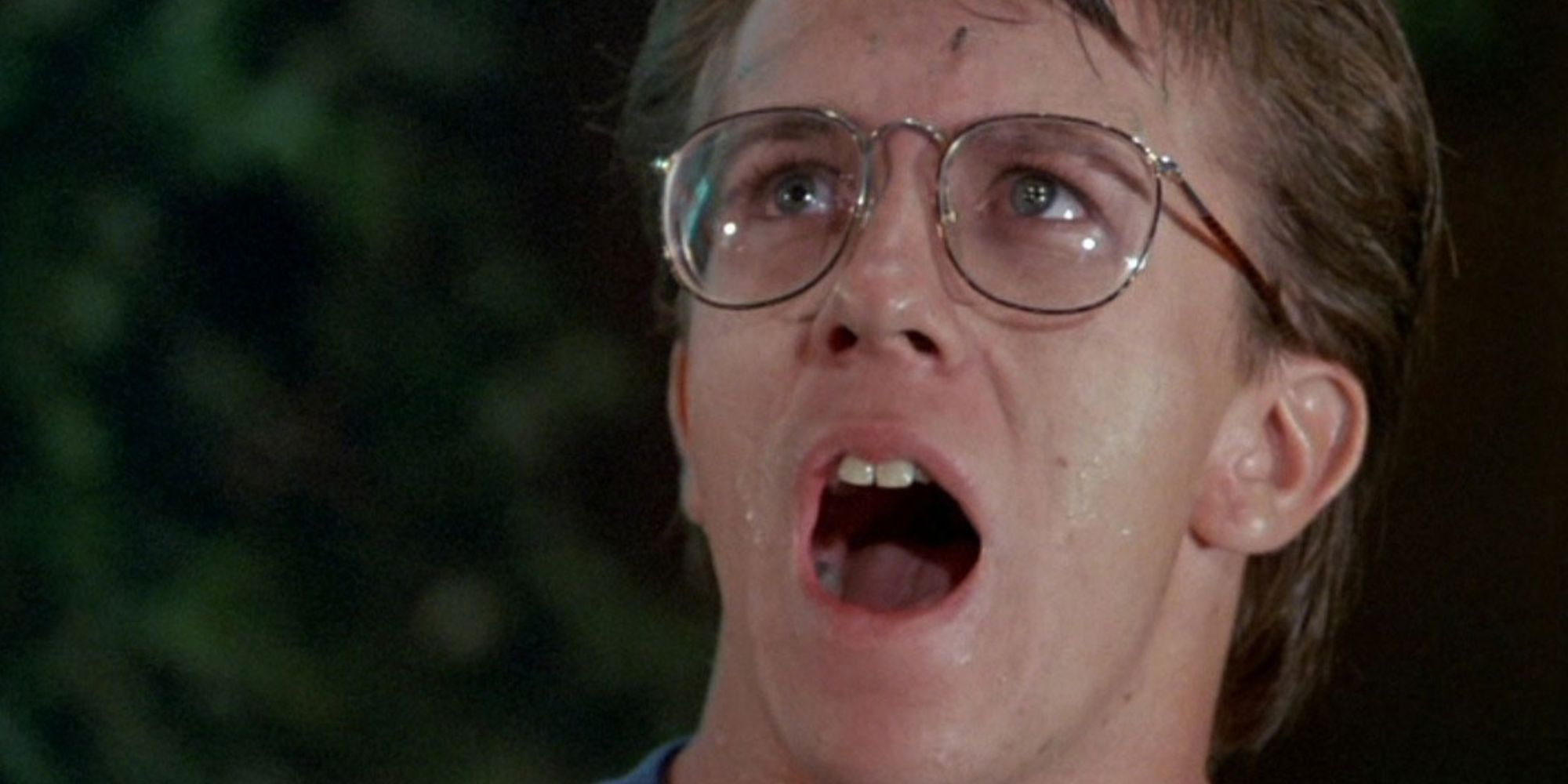 Arnold screaming with an expression of shock in Troll 2