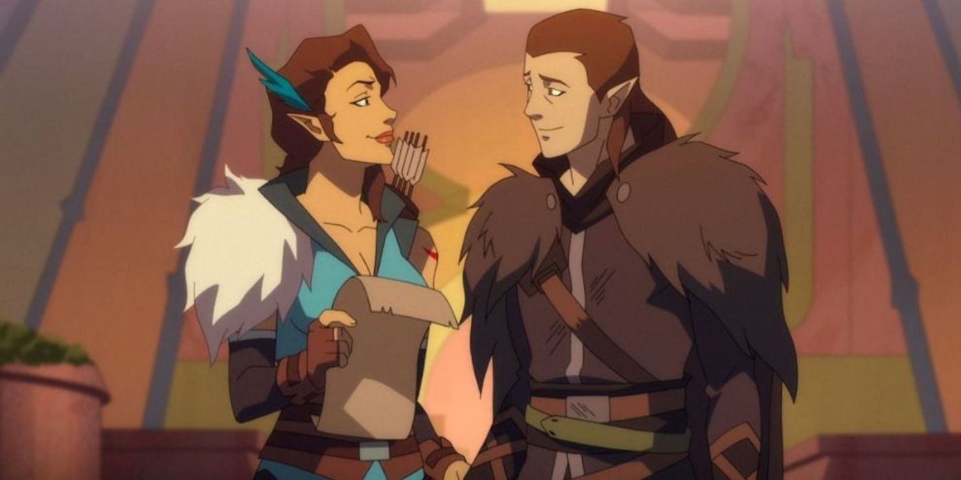 Vax'ildan and Vex'ahlia smile at each other and have a sibling moment in 'The Legend of Vox Machina'