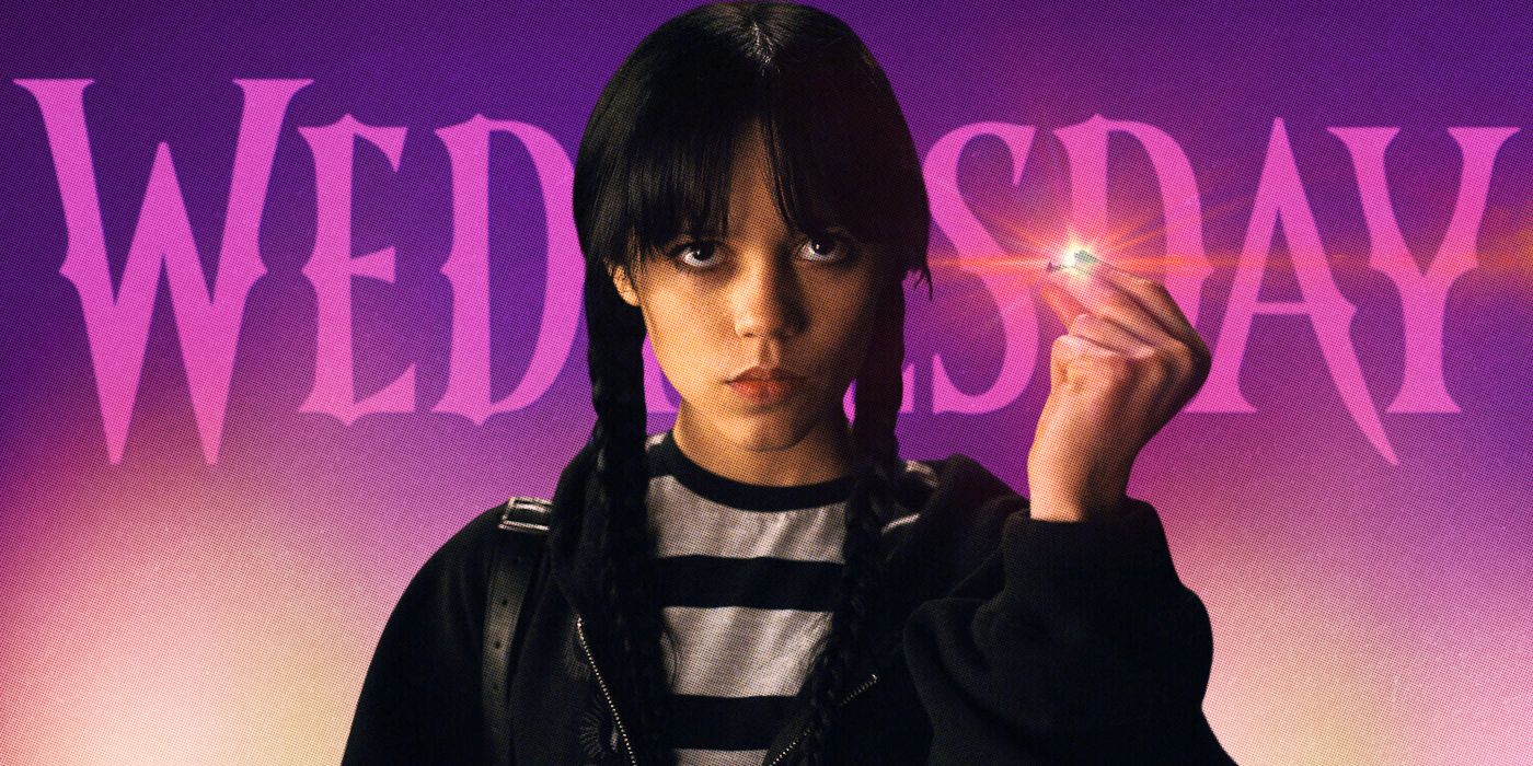 Custom image of Jenna Ortega snapping her fingers against a purple background with the word 