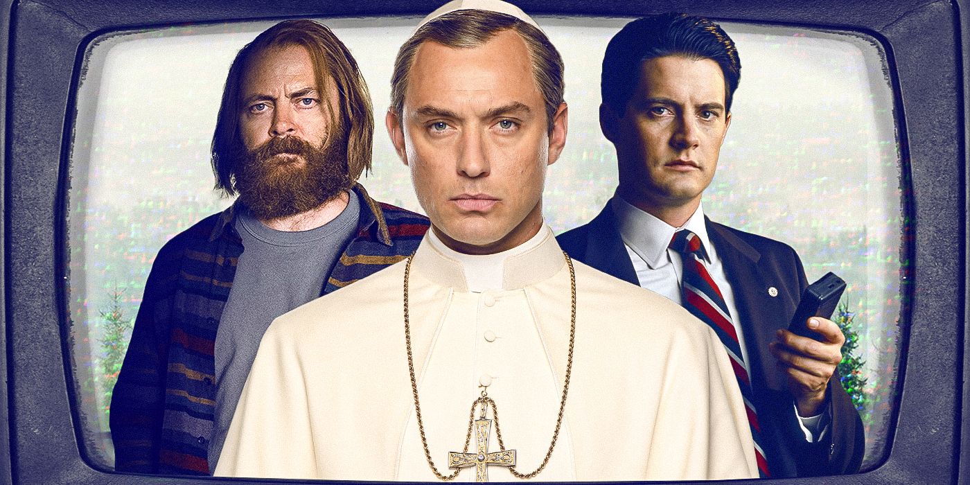 Jude Law ing The Young Pope, Nick Offerman in Devs, Kyle MacLachlan in Twin Peaks