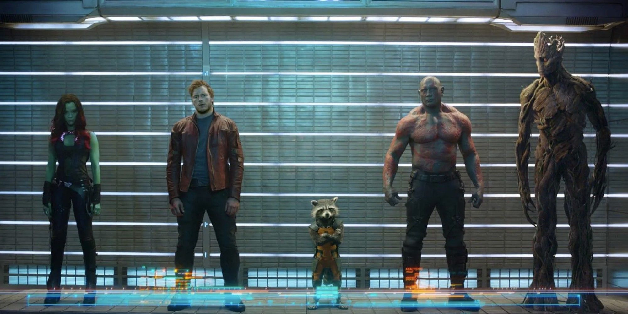 Zoe Saldana, Chris Pratt, Bradley Cooper, Dave Bautista and Vin Diesel in 'Guardians of the Galaxy'
