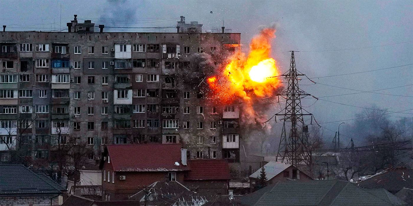 A bombing of an apartment building in the documentary 20 Days in Mariupol