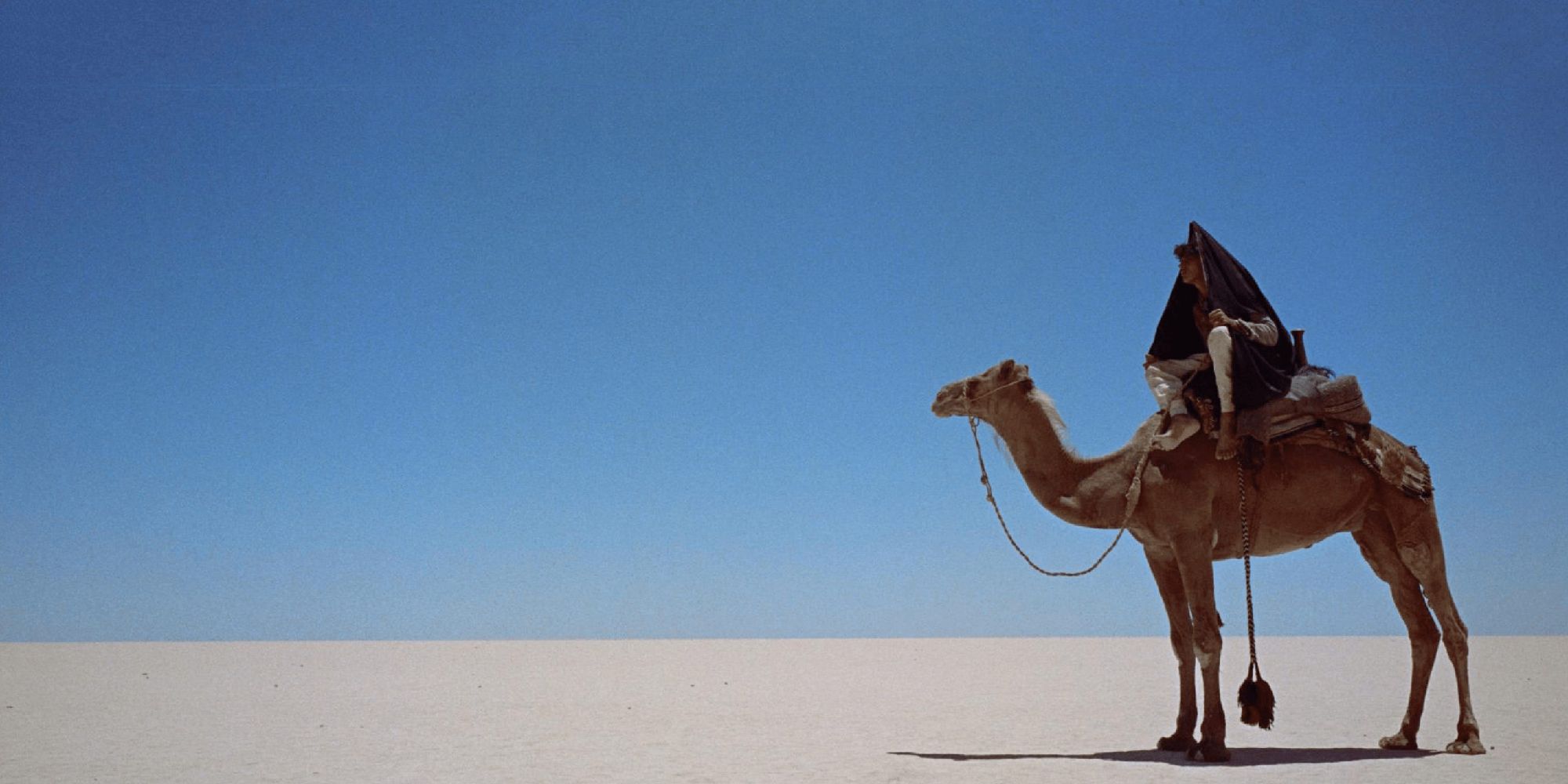 A man riding a camel in Lawrence of Arabia.