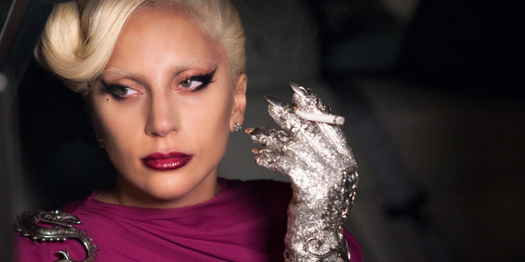 Musician and actress Lady Gaga as the cigarette-holding Countess in American Horror Story: Hotel