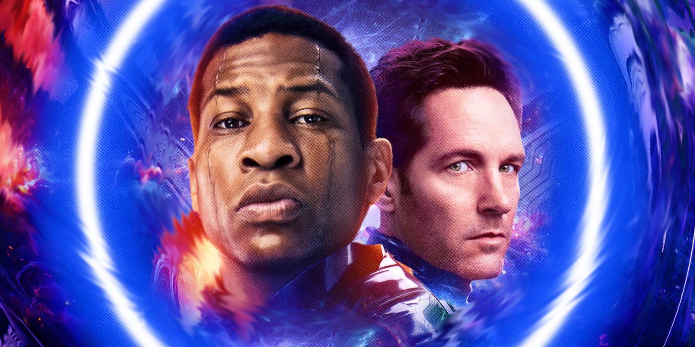 Jonathan Majors as Kang and Paul Rudd as Scott Lang in Ant-Man and the Wasp: Quantumania