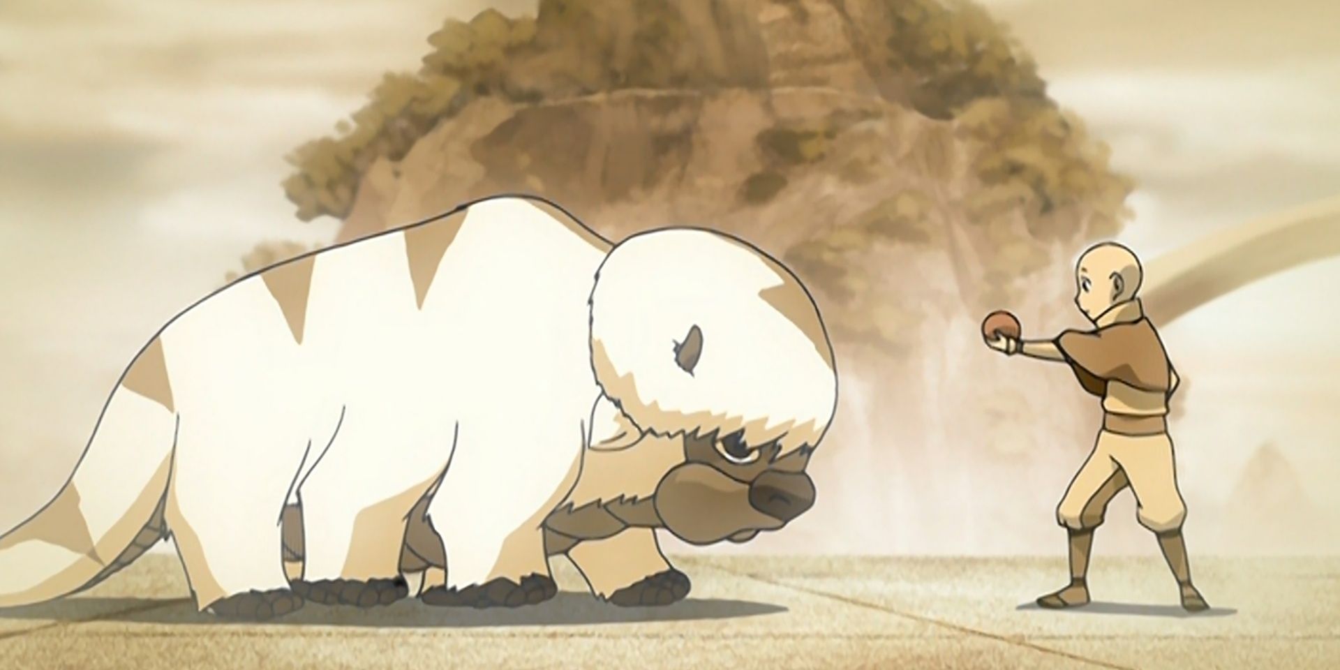 Aang offering Appa some food in Avatar: The Last Airbender