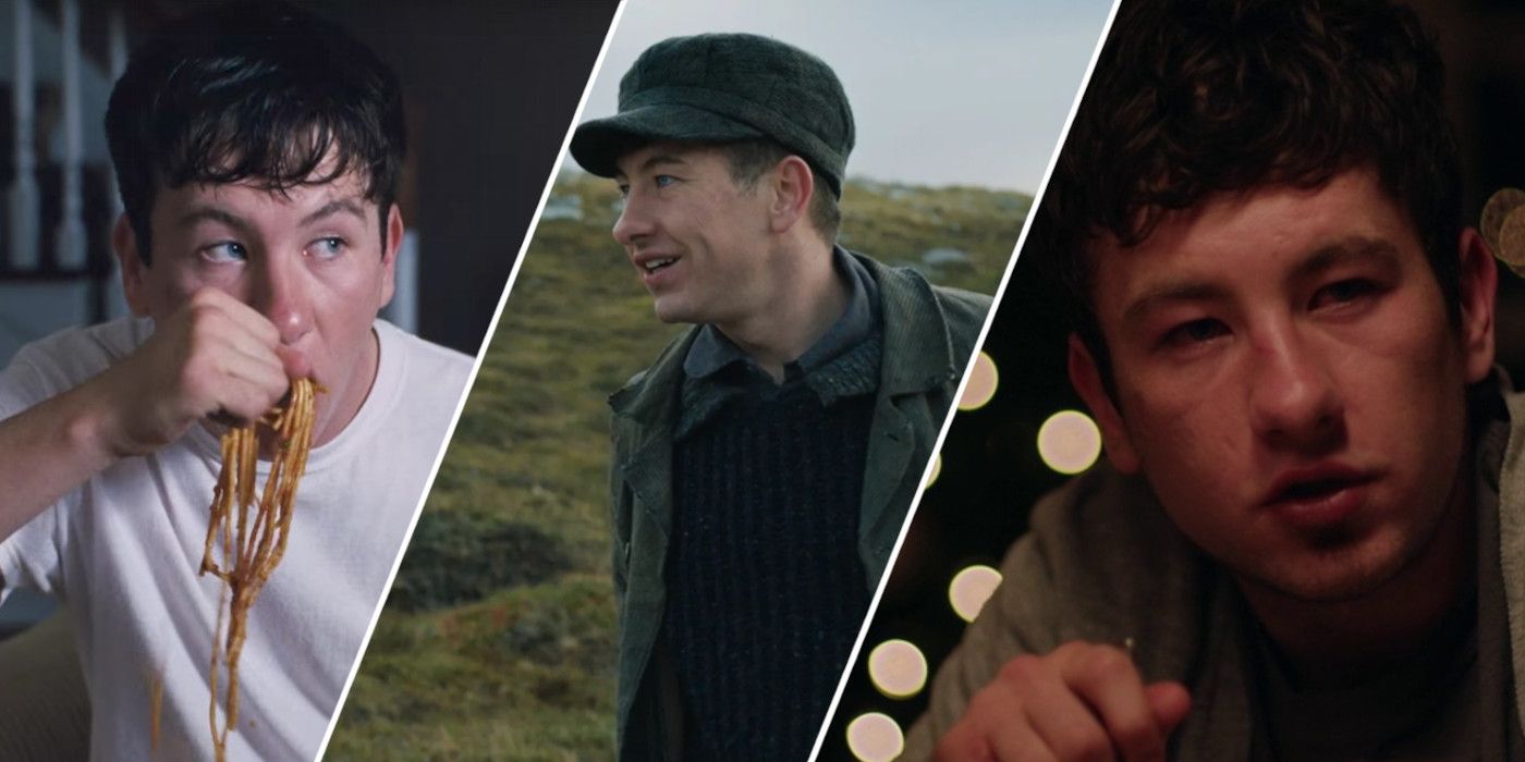 Split image showing Barry Keoghan in The Killing of a Sacred Deer, The Banshees of Inisherin, and American Animals