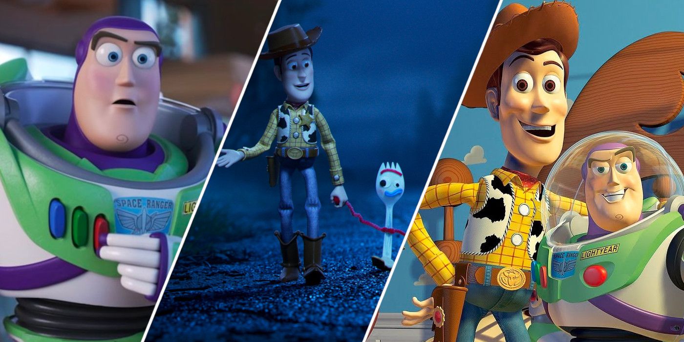 Buzz Lightyear, Woody and Sporky from the Toy Story movies