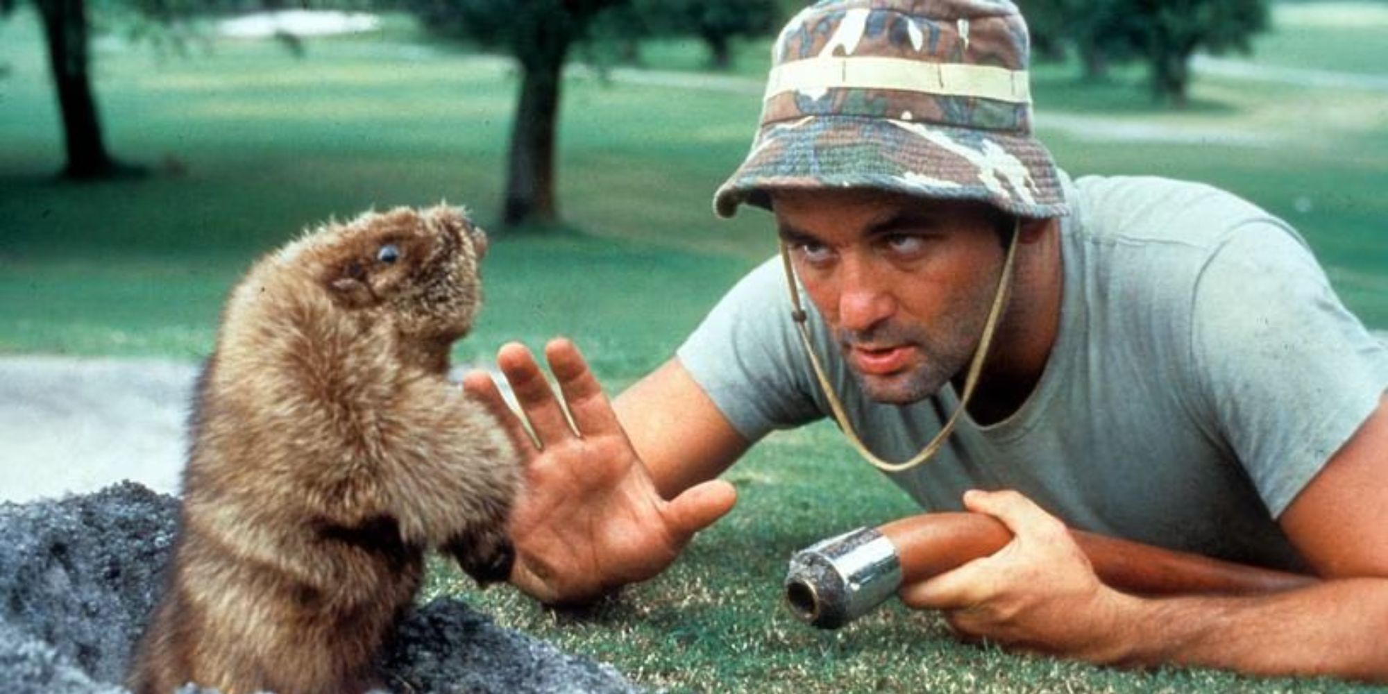 Bill Murray as Carl Spackler faces off against a gopher in 'Caddyshack.'