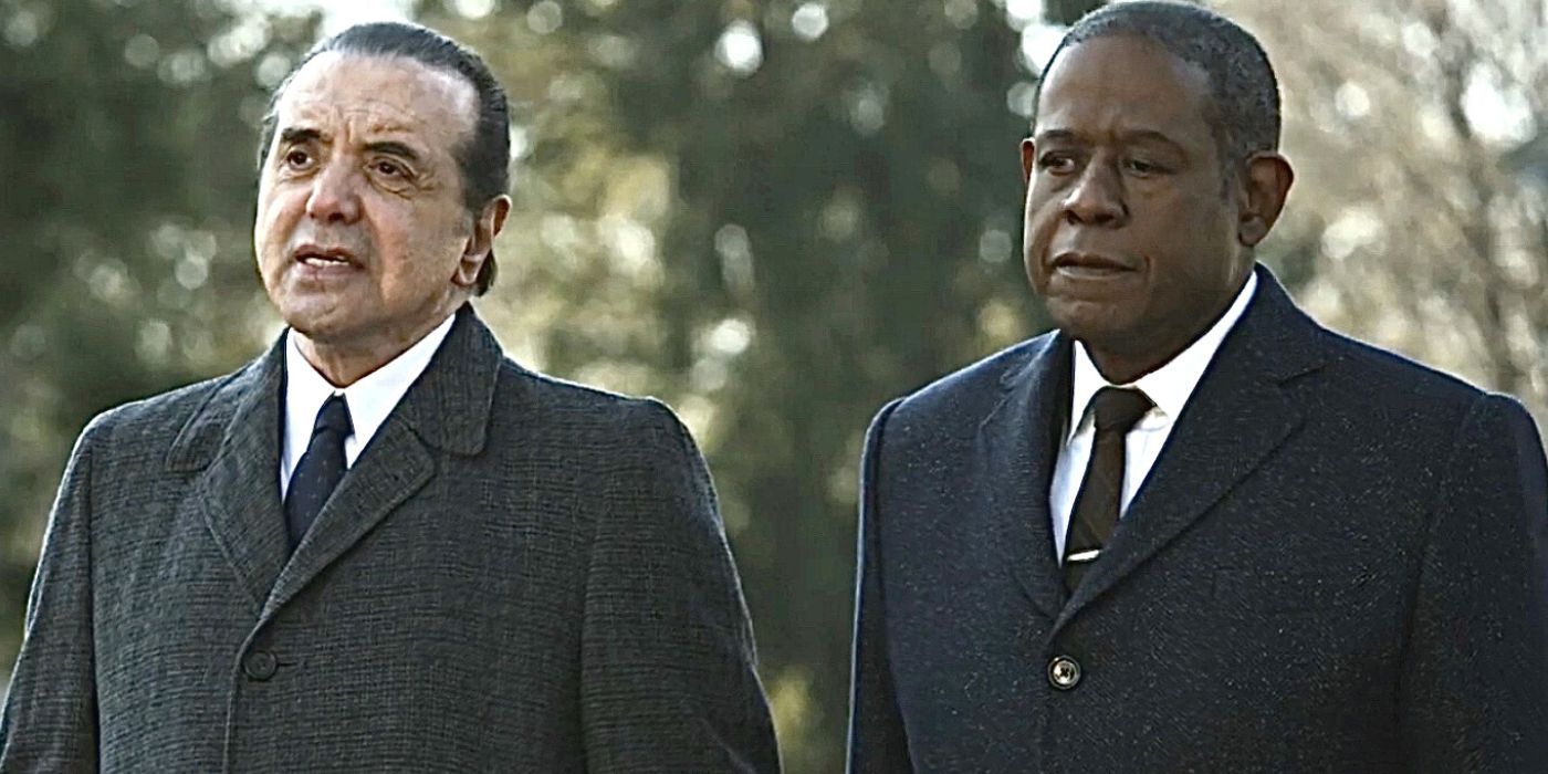 Chazz Palminteri stands next to Forest Whitaker in The Godfather of Harlem