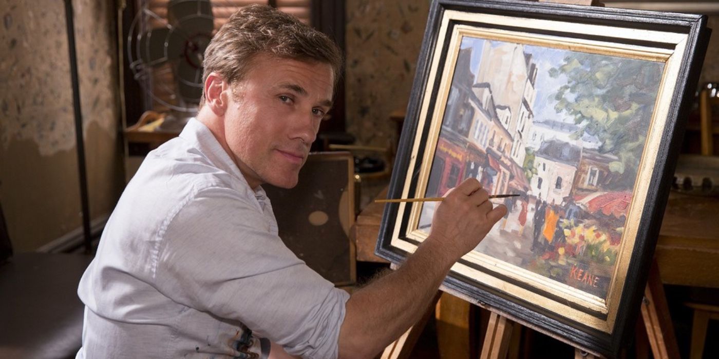 Christoph Waltz as Walter Keave painting a picture in Big Eyes.