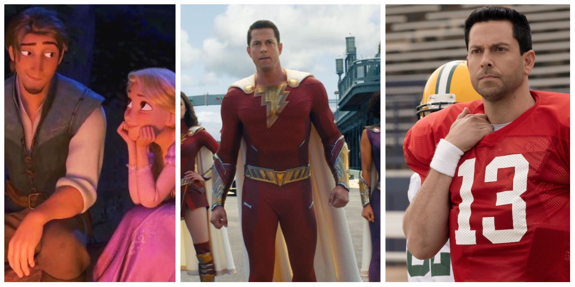 Zachary Levi in Tangled, Shazam, American Underdog