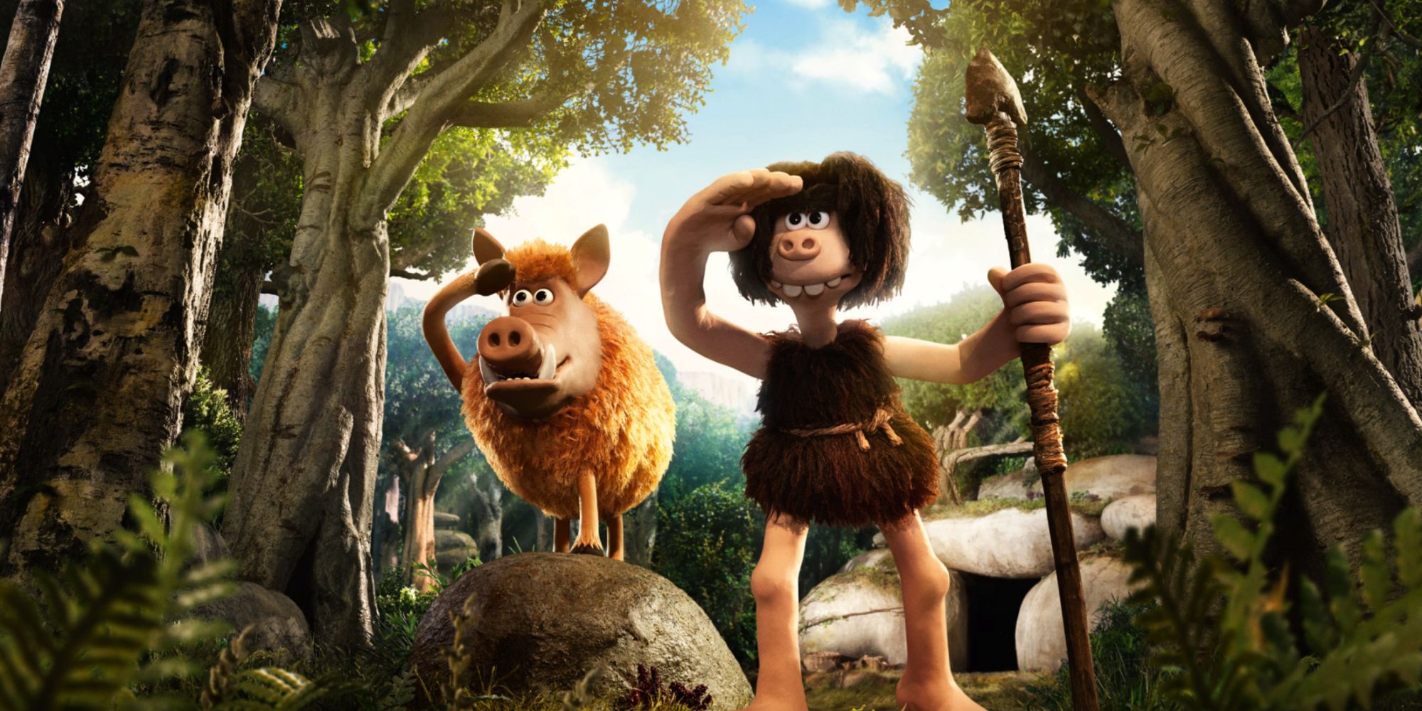 Still from animated film with board and caveman