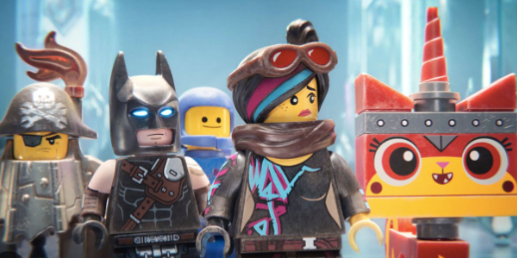 Elizabeth Banks as Wyldstyle with Batman and other Lego characters in The LEGO Movie 2