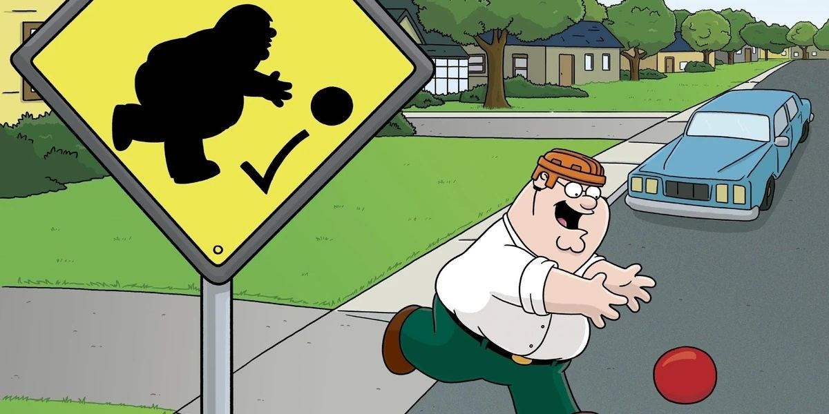 Peter chasing a ball in front of a car in Family Guy